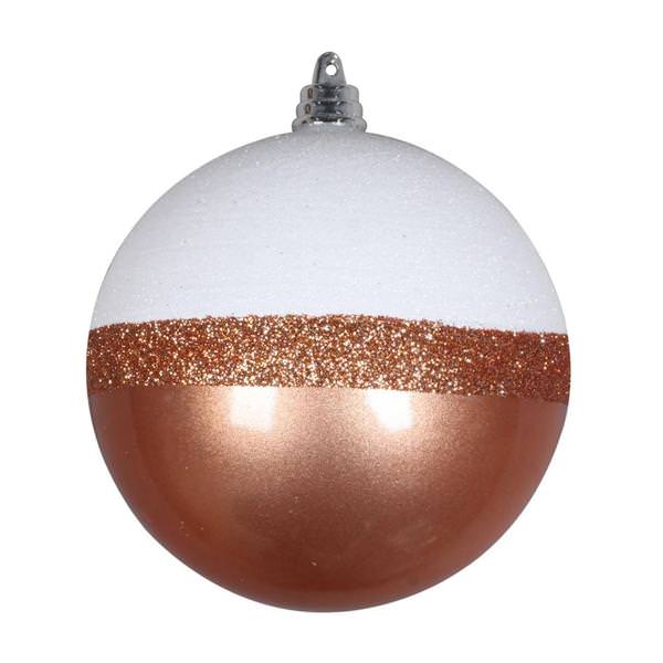 4" Rose Gold / White Glitter Candy Ball Ornament (6 pack)