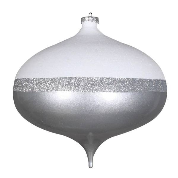 8" Silver Candy/White Glitter Onion Ornament