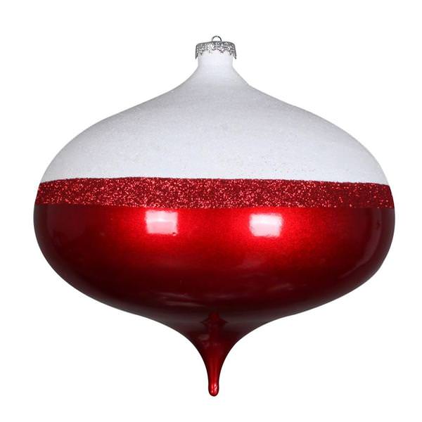 8" Red Candy/White Glitter Onion Ornament