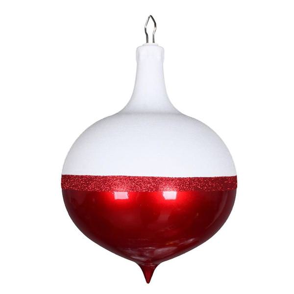 12" Red / White Candy Glitter Drop Ornament