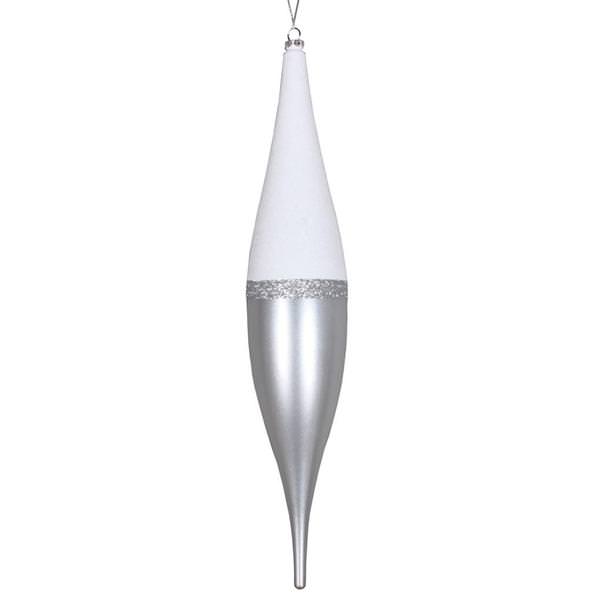 13" Silver Candy/White Glitter Drop Ornament (3 pack)