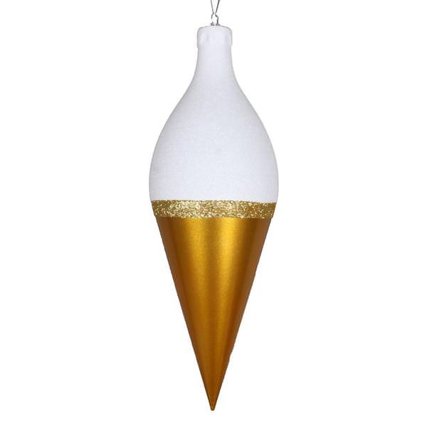12" Gold / White Candy Glitter Drop Finial Ornament