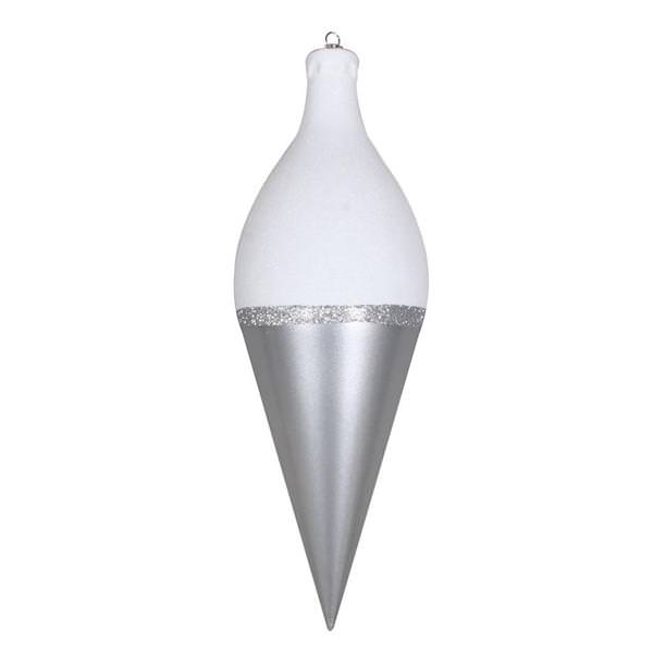 12" Silver / White Candy Glitter Drop Finial Ornament