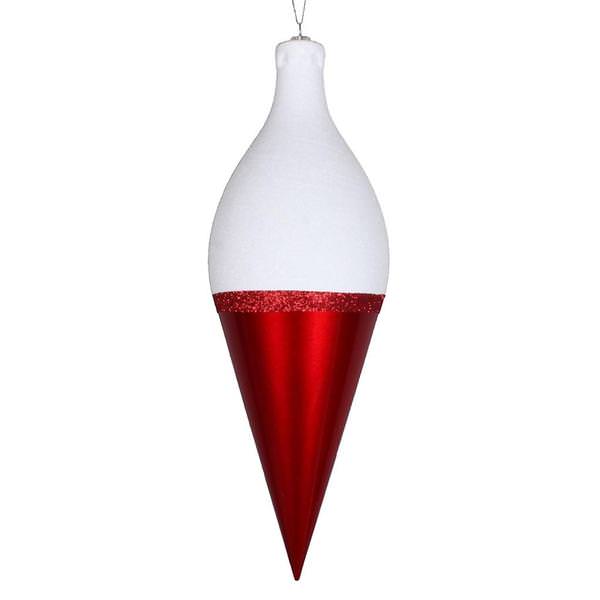 12" Red / White Candy Glitter Drop Finial Ornament