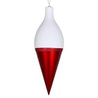 Vickerman 12" Red / White Candy Glitter Drop Finial Ornament
