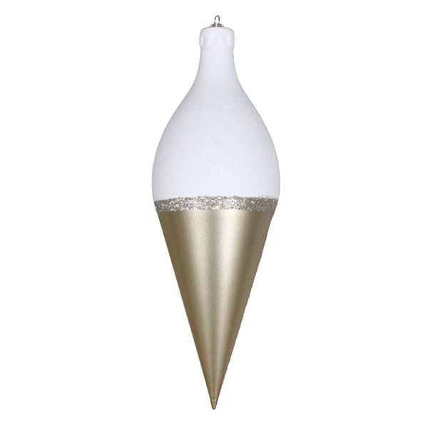 12" Champagne / White Candy Glitter Drop Finial Ornament