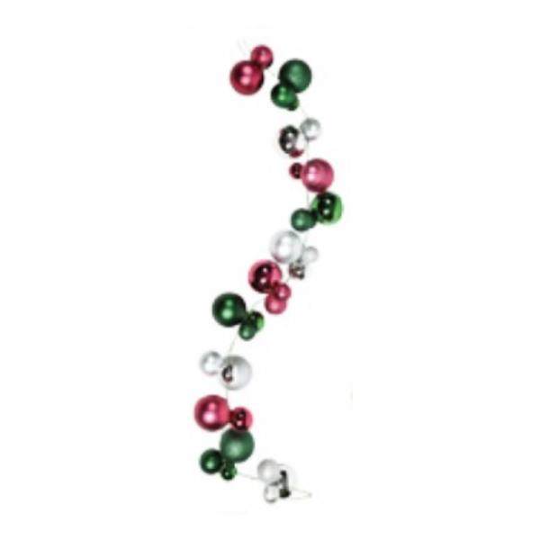 6' Berry Red / Green / Silver Assorted Ball Garland