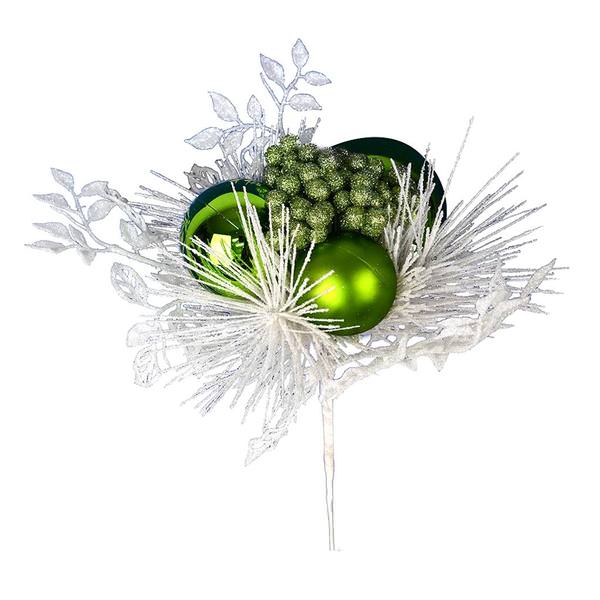 8" Green / White Ornament Pick (3 pack)