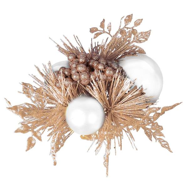 8" White / Rose Gold Ornament Pick (3 pack)