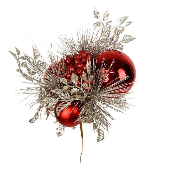 8" Silver / Red Ornament Pick (3 pack)