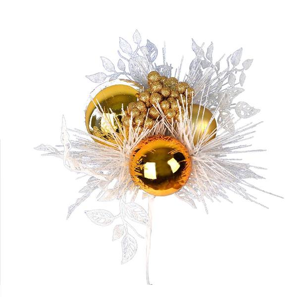 8" Antique Gold / White Ornament Pick (3 pack)