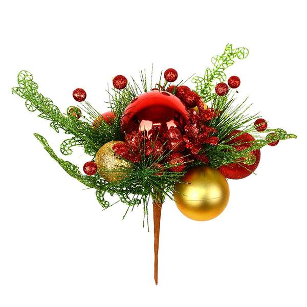 10" Gold / Green / Red Ornament Pick (2 pack)