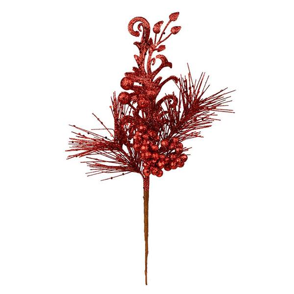 10" Red Berry Glitter Leaf Pick (12 pack)