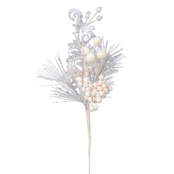 10" White Berry Glitter Leaf Pick (12 pack)