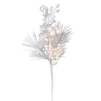Vickerman 10" White Berry Glitter Leaf Pick (12 pack)