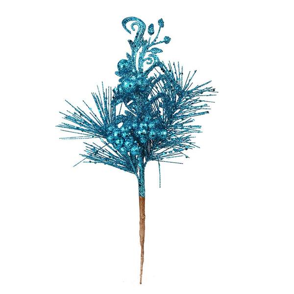 10" Turquoise Berry Glitter Leaf Pick (12 pack)