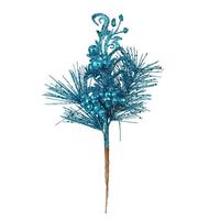 Vickerman 10" Turquoise Berry Glitter Leaf Pick (12 pack)