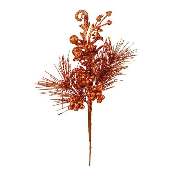 10" Burnished Orange Berry Glitter Leaf Pick (12 pack)