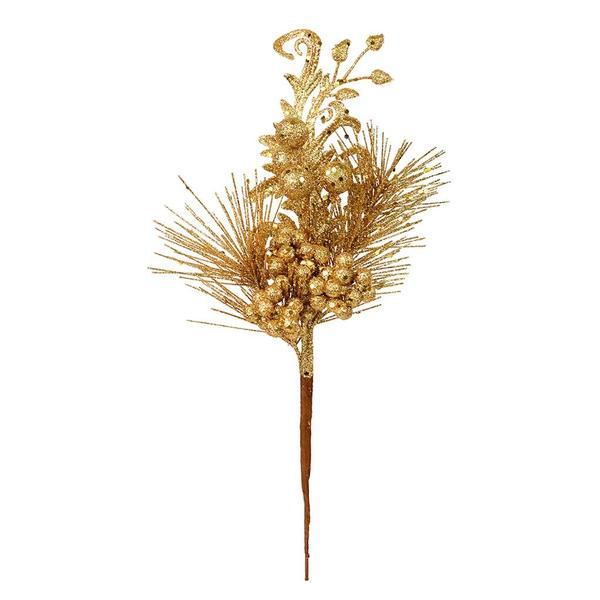 10" Antique Gold Berry Glitter Leaf Pick (12 pack)