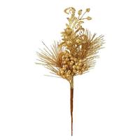 Vickerman 10" Antique Gold Berry Glitter Leaf Pick (12 pack)