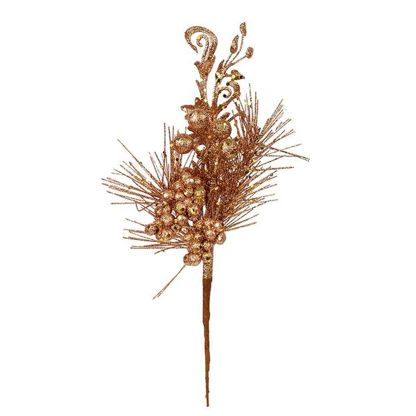 10" Honey Gold Berry Glitter Leaf Pick (12 pack)