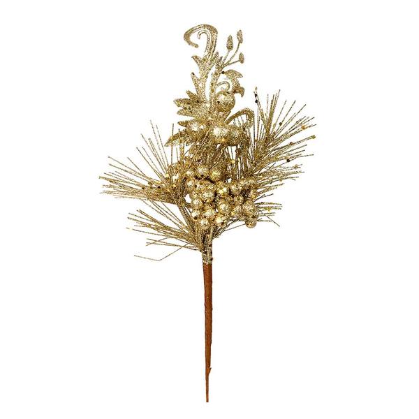 10" Champagne Berry Glitter Leaf Pick (12 pack)