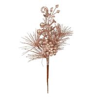 Vickerman 10" Rose Gold Berry Glitter Leaf Pick (12 pack)