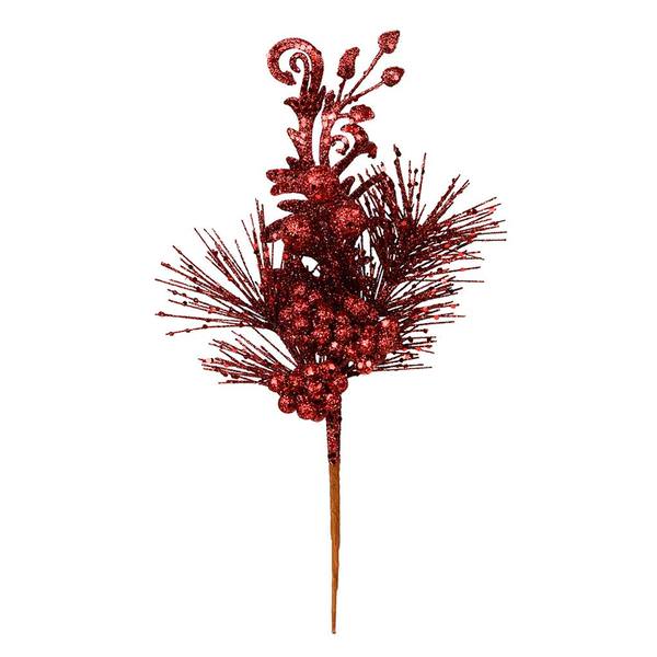 10" Burgundy Berry Glitter Leaf Pick (12 pack)