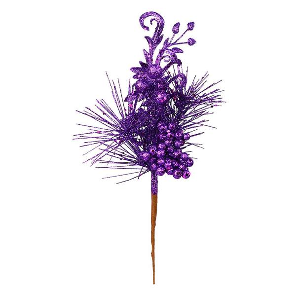 10" Purple Berry Glitter Leaf Pick (12 pack)