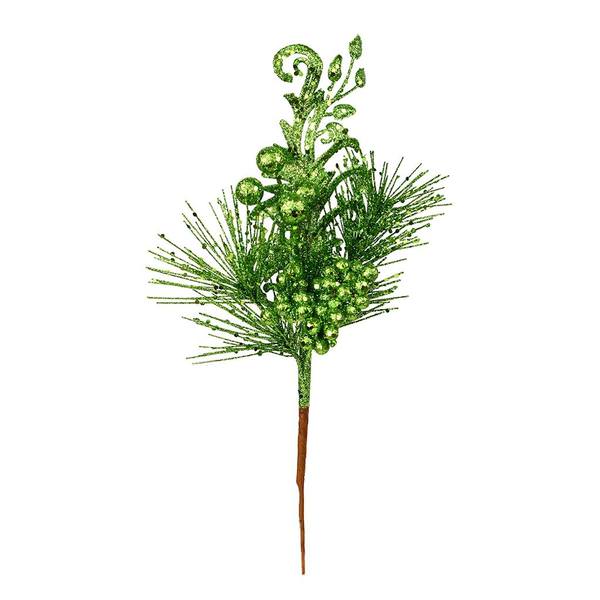 10" Lime Berry Glitter Leaf Pick (12 pack)