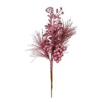 Vickerman 10" Pink Berry Glitter Leaf Pick (12 pack)