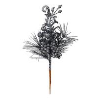 View 10" Gunmetal Berry Glitter Leaf Pick (12 pack)