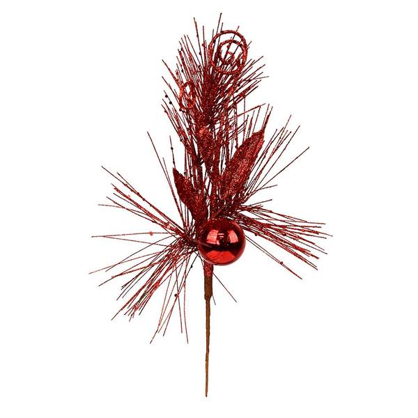 10" Red Ornament Glitter Leaf Pick (12 pack)