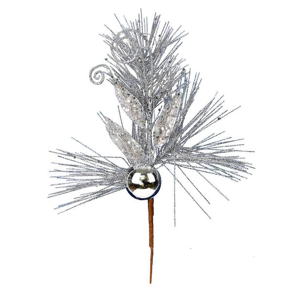 10" Silver Ornament Glitter Leaf Pick (12 pack)
