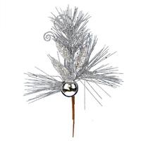 Vickerman 10" Silver Ornament Glitter Leaf Pick (12 pack)
