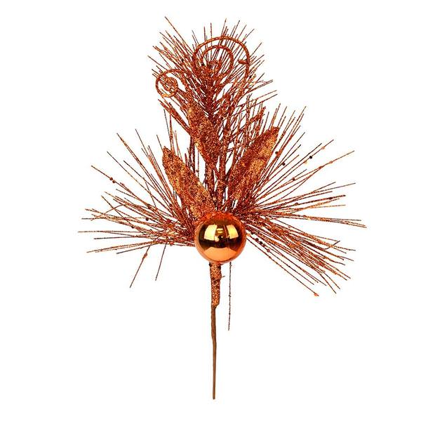 10" Burnished Orange Ornament Glitter Leaf Pick (12 pack)