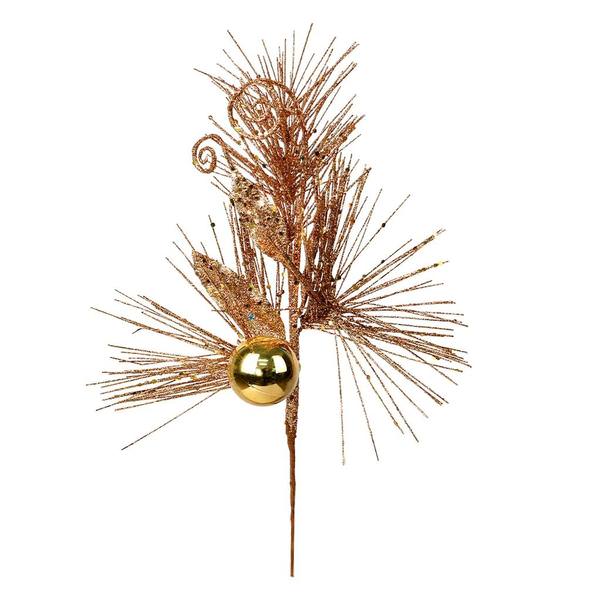 10" Honey Gold Ornament Glitter Leaf Pick (12 pack)