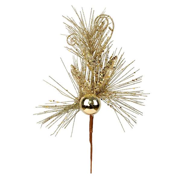 10" Champagne Ornament Glitter Leaf Pick (12 pack)