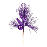 Vickerman 10" Purple Ornament Glitter Leaf Pick (12 pack)