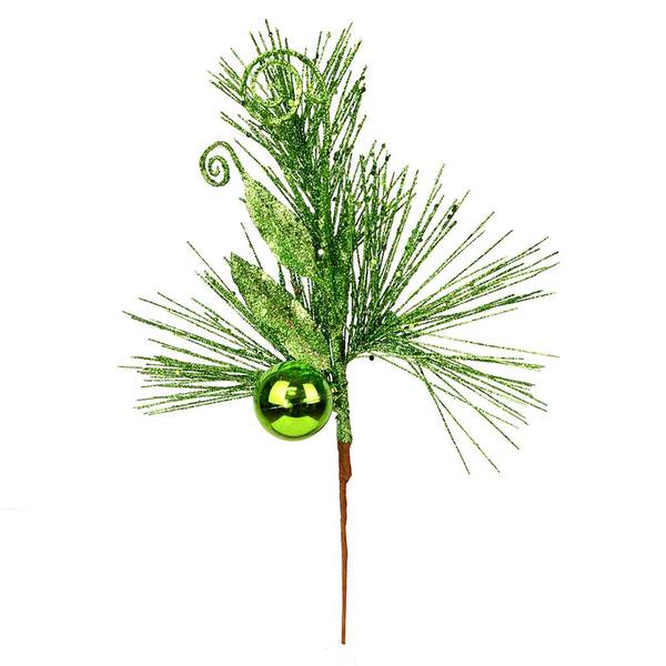 10" Lime Ornament Glitter Leaf Pick (12 pack)