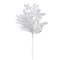 Vickerman 10" White Pinecone Glitter Leaf Pick (12 pack)
