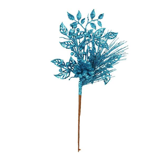 10" Turquoise Pinecone Glitter Leaf Pick (12 pack)