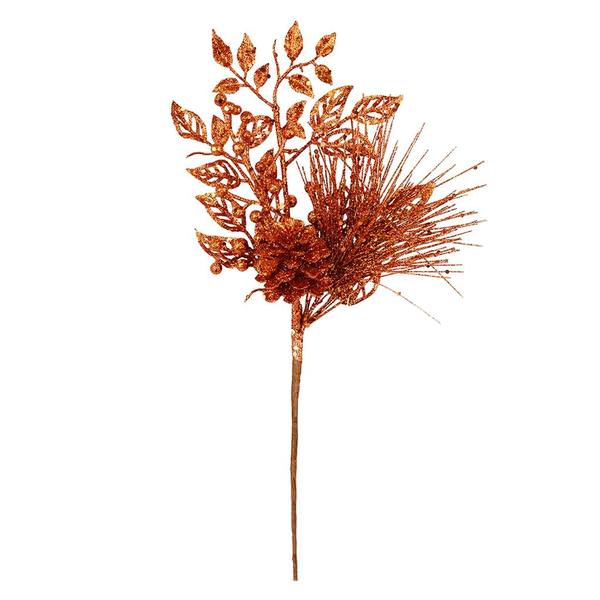 10" Burnished Orange Pinecone Glitter Leaf Pick (12 pack)