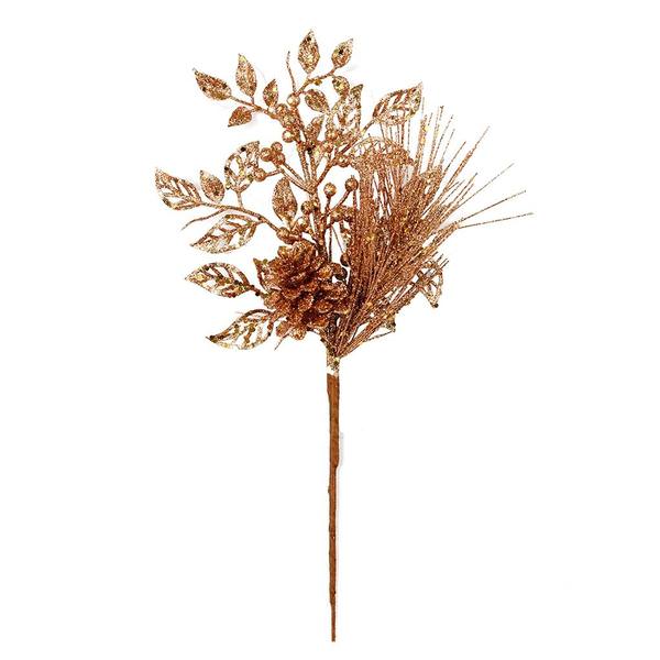 10" Honey Gold Pinecone Glitter Leaf Pick (12 pack)