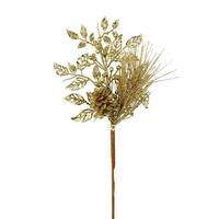Vickerman 10" Champagne Pinecone Glitter Leaf Pick (12 pack)
