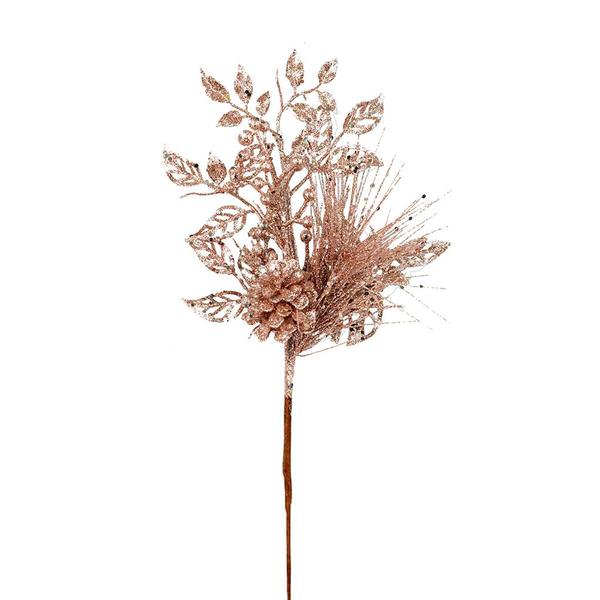 10" Rose Gold Pinecone Glitter Leaf Pick (12 pack)