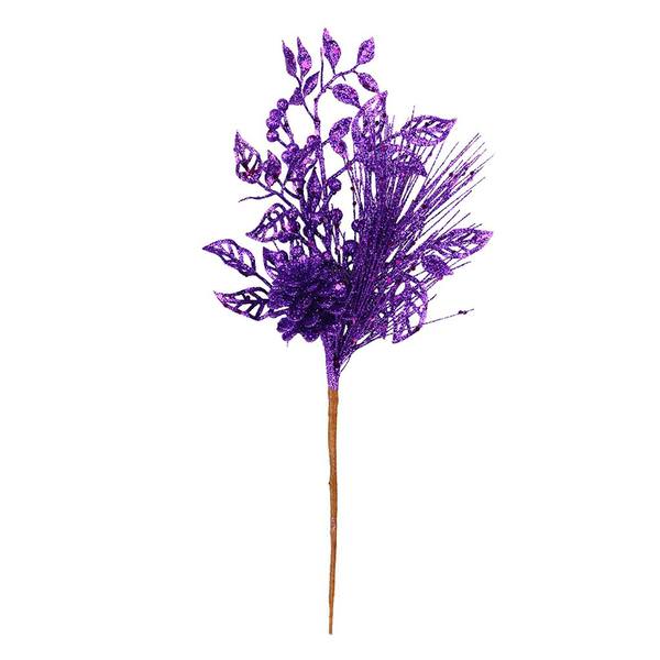 10" Purple Pinecone Glitter Leaf Pick (12 pack)