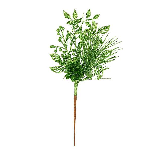 10" Lime Pinecone Glitter Leaf Pick (12 pack)