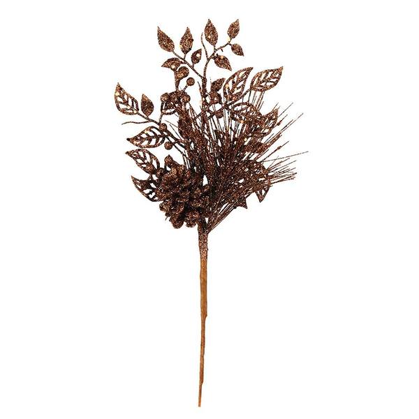 10" Chocolate Pinecone Glitter Leaf Pick (12 pack)