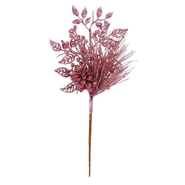 10" Pink Pinecone Glitter Leaf Pick (12 pack)